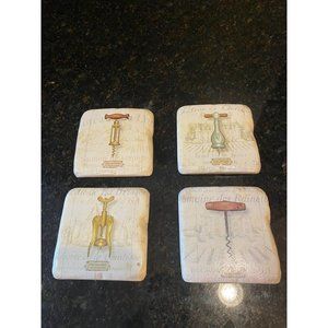 Stone and Cork 3" Vintage Look Wine Opener Coasters (Qty. 4)